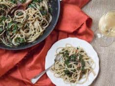 Spaghetti with Beet Greens and Basil Pesto