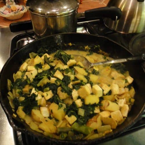 Coconut Curried Potatoes and Kale with Tofu
