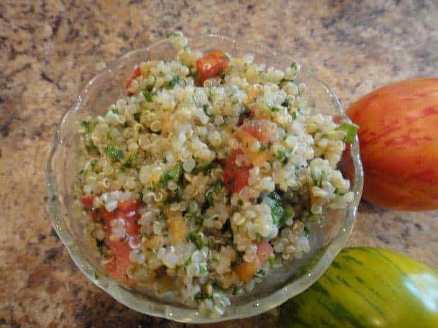Quinoa and Parsley Tabbouleh in glass bowl
