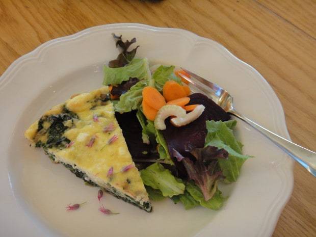 Spinach, Herb and Feta Cheese Custard plated with salad