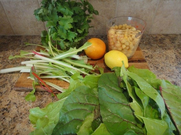 ingredients for Chard and Chickpeas with Avocado Sauce
