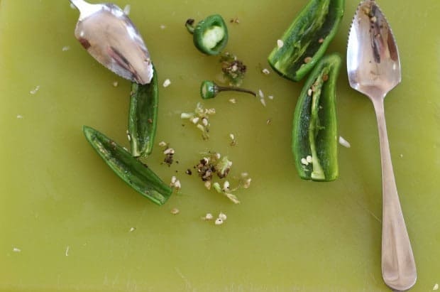 serrano and jalapeño chiles deveined for chayote chile soup