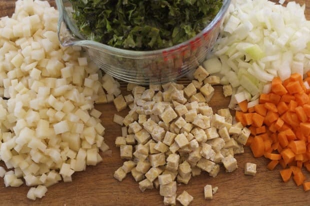 ingredients for Kale, Tempeh and Potato Hash
