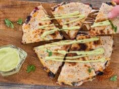 Chard and Pepper Jack Quesadillas with Avocado Cream