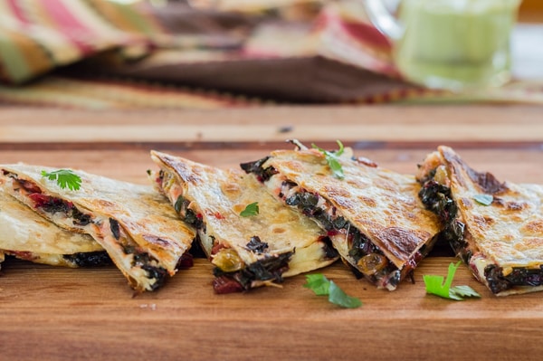 Side view Chard and Pepper Jack Quesadillas with Avocado Cream | Letty's Kitchen 