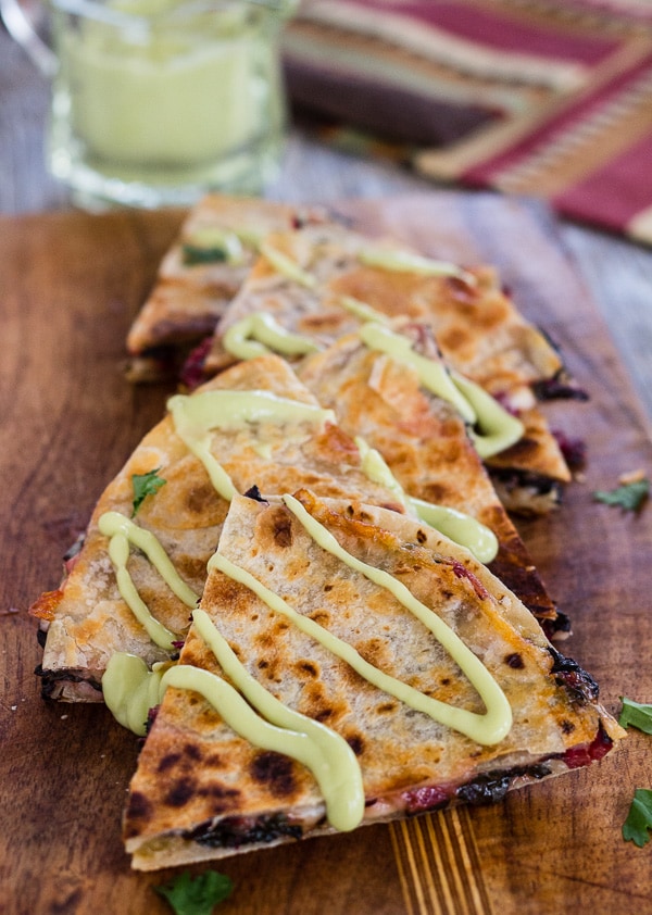 Chard and Pepper Jack Quesadillas with Avocado Cream | Letty's Kitchen