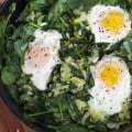 Skillet Poached Eggs with Spinach and Leeks