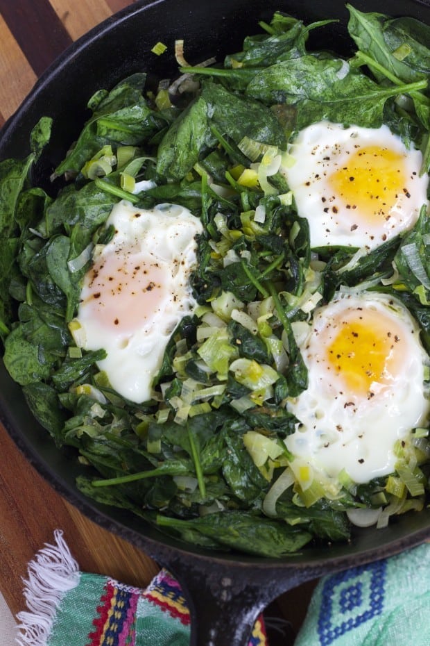 Skillet Poached Eggs with Spinach | Letty's Kitchen