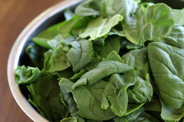 Spinach in bowl ready to stir-fry