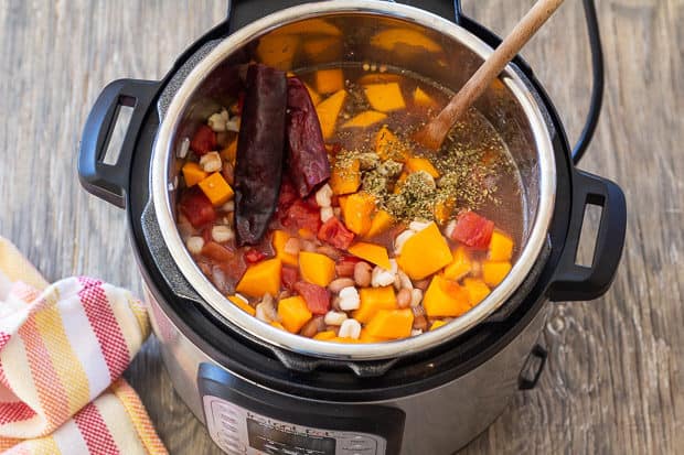 Butternut Squash Pozole in Instant Pot pressure cooker ready to cook