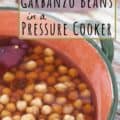 Garbanzo beans in orange pot with text for Pinterest