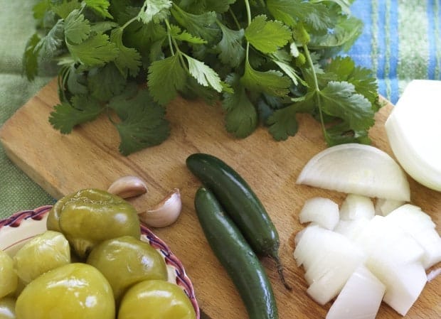 ingredients for Green Enchilada Sauce with Tomatillos and Cilantro