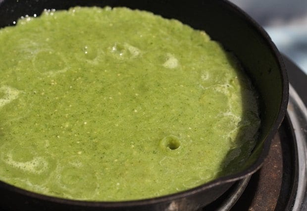 Final quick cook of Green Enchilada Sauce with Tomatillos and Cilantro