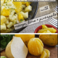 collage of fruit salad and ingredient photos with text