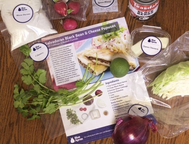 Pupusa ingredients and recipe card from Blue Apron