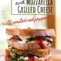 photo of stacked portobello grilled cheese with Pinterest text