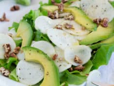 White Salad Turnips with Avocado and Candied Pecans