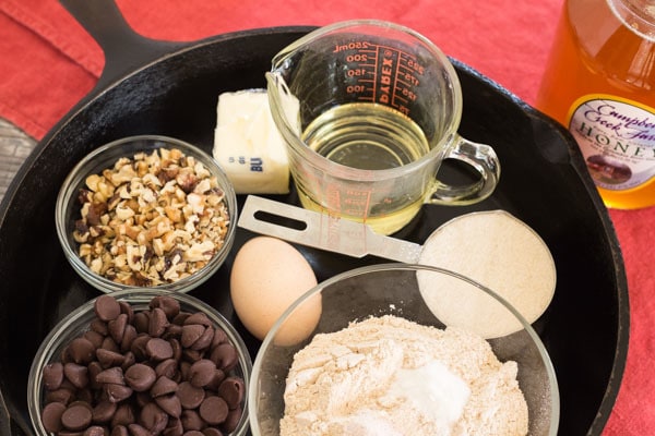ingredients for Skillet Chocolate Chip Walnut Cookie | Letty's Kitchen