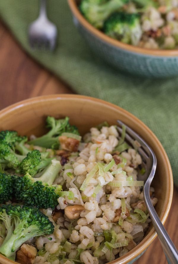 Barley Leek and Walnut Pilaf with Broccoli 