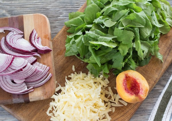 ingredients for Peach and Arugula Pizza