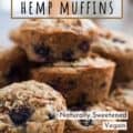 Stacked Blueberry Muffins on a plate with text for Pinterest