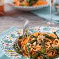 Roasted Asparagus and Sweet Potato Noodles with Goat Cheese Sauce