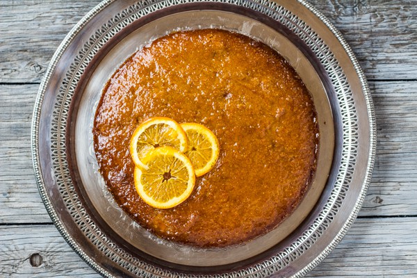 Gluten Free Orange Almond Honey Cake in pan