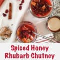Rhubarb Cranberry Chutney in jars with Pinterest text