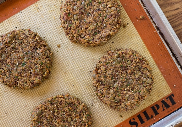 Lentil Quinoa Veggie Burgers shaped and ready to cook | Letty's Kitchen