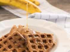 Banana Waffles with Peanut Butter Maple Syrup