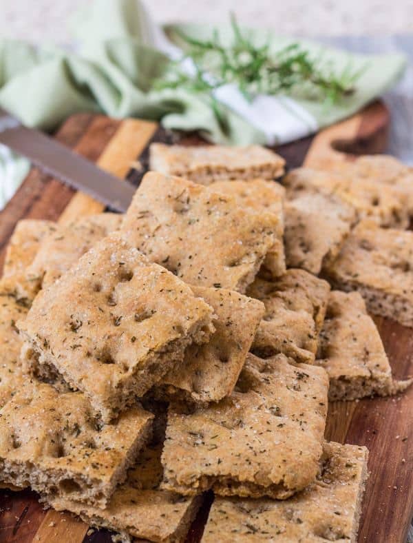 Easy Whole Wheat Rosemary Focaccia on cutting board | Letty's Kitchen