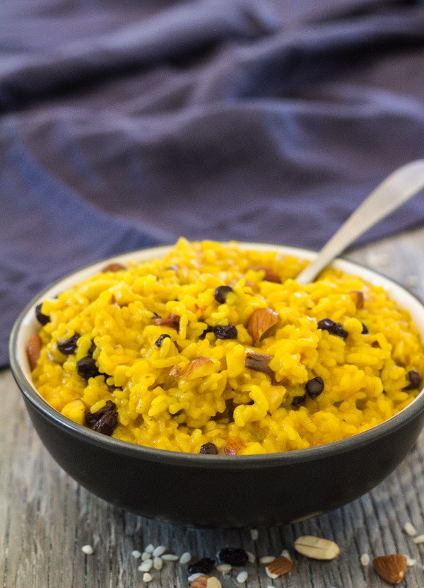 Saffron Risotto with Almonds and Currants | Letty's Kitchen