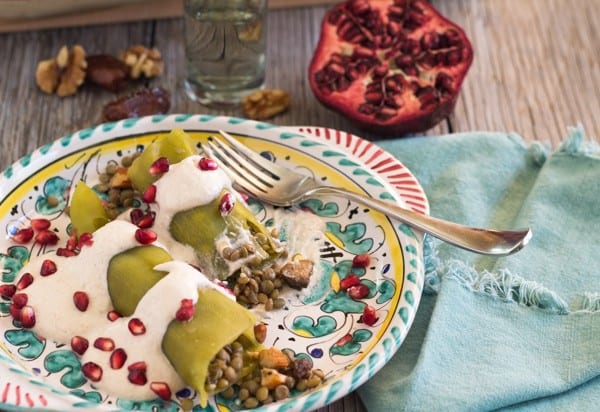 Lentil Chiles Rellenos with Creamy Walnut Sauce | Letty's Kitchen