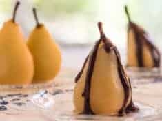 Cinnamon Poached Pears with Chocolate Sauce, with Instant Pot pressure cooker option