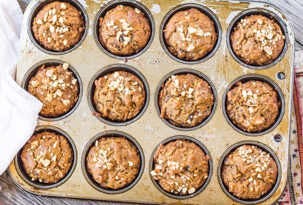 vegan Apple Cinnamon Quinoa Muffins baked, in muffin tins