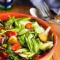 Italian Panzanella Salad with Lettuce, Kalamata Olives and Cherry Tomatoes for Pinterest