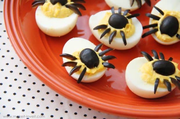 Spider Deviled Eggs for 16 Healthy Vegetarian Halloween Picks