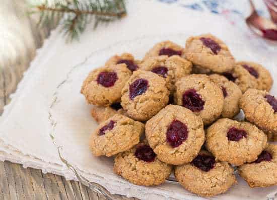 Almond Cranberry Thumbprint Cookies on plate