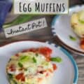 Egg muffin on plate with text for Pinterest