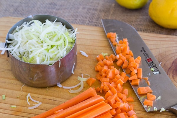 Leeks and Carrots for Vegetarian Greek Egg and Lemon Soup with Orzo
