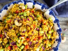 Curried Brown Rice and Veggie Salad with Toasted Cashews