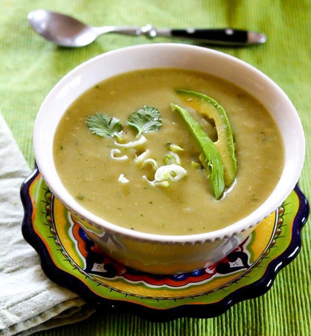 Chayote Chile Soup in bowl ready to eat