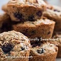 a stack of blueberry muffins with text for pinterest